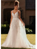 Beaded Ivory Lace Tulle V Back Enchanting Wedding Dress